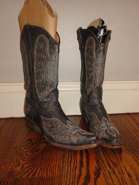 CORRAL Brown Leather Women's Snip Toe Western Boots With Wings Size 5